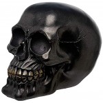 NAMENLOS Metallisch glänzender schwarzer Gothic-Totenkopf Gold Schimmernde Oberfläche | Fantasy Skull Totenschädel Kopf-Skulptur Statue Figur H 12 cm