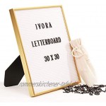 IVORA Design Letterboard Verschiedene Varianten Buchstabentafel mit hochwertigem Aluminiumrahmen in Gold Weiß 30x30 cm inklusive Ständer und Buchstaben