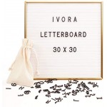 IVORA Design Letterboard Verschiedene Varianten Buchstabentafel mit hochwertigem Aluminiumrahmen in Gold Weiß 30x30 cm inklusive Ständer und Buchstaben