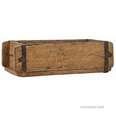 BigDean Alte Ziegelform 32x15x9,5 cm EIN-Kammer Vintage Holzkiste mit Metallbeschlägen Echte benutzte Form aus Indien aus Altholz gefertigt Jedes Stück EIN Unikat
