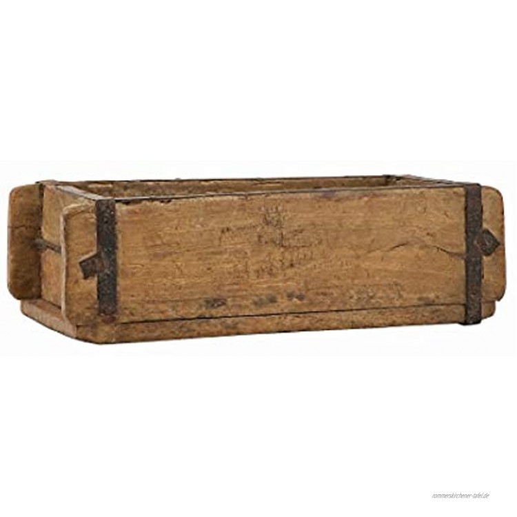 BigDean Alte Ziegelform 32x15x9,5 cm EIN-Kammer Vintage Holzkiste mit Metallbeschlägen Echte benutzte Form aus Indien aus Altholz gefertigt Jedes Stück EIN Unikat