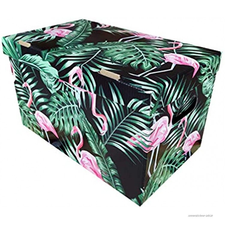 Celebration Ordnungsbox Dekobox aus Karton mit Deckel 3-er Set Motiv Flamingos 37 x 30 x 32 cm
