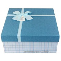 Emartbuy Starrer Geschenkbox 23,5 x 23,5 x 10 cm Weiße Checkered Box mit Blauem Deckel
