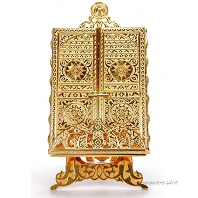 Islamisches Metall Koran Box mit Standplatz Kaaba Tür Motiv islamische Dekorationen für Haus Muslim Haus und Tischdekoration perfekte Islamischer Geschenke Gold