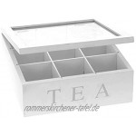 Koopman Teebox aus Holz Teekasten in der Farbe weiß Teekiste mit 9 Fächern große Teebeutelbox Auswahl: weiß