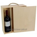 LAUBLUST Holzkiste für 3 Weinflaschen ca. 35 x 30 x 11 cm Natur FSC® Weinkiste mit großem Schiebe-Deckel