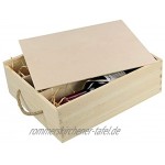 LAUBLUST Holzkiste für 3 Weinflaschen ca. 35 x 30 x 11 cm Natur FSC® Weinkiste mit großem Schiebe-Deckel