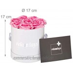 Relaxdays Rosenbox rund 8 Rosen stabile Flowerbox weiß 10 Jahre haltbar Geschenkidee dekorative Blumenbox rosa