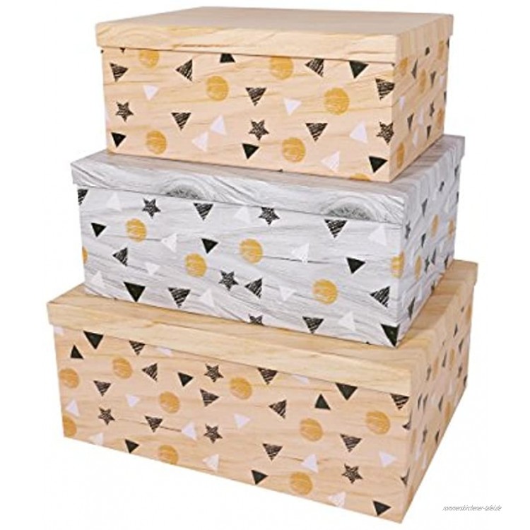 SLPR Dekorative Kartons mit Deckel für Spielzeug und Fotos 3er Set Schwimmdock Triangles