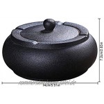 AMITD Aschenbecher Keramik mit Deckel schwarz Winddicht Aschehalter für Raucher Desktop Aschenbecher für Home Office Dekoration,schwarz