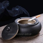 Dadahuam Aschenbecher aus Keramik mit Deckel Winddicht Aschehalter für Raucher Desktop Aschenbecher für Home Office Dekoration schwarz