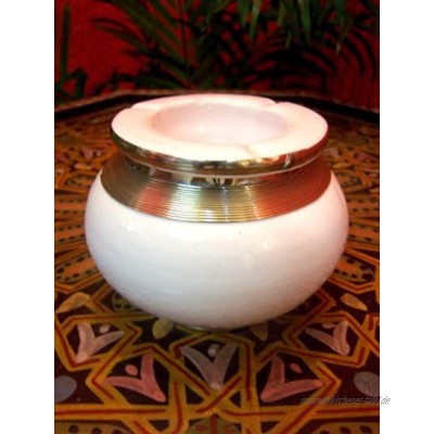 Orientalischer Aschenbecher für draußen mit Deckel Cariba Weiß 11cm Groß | Marokkanischer Windaschenbecher aus Keramik Bunt mit Silber Verzierung | Sturmaschenbecher als Geschirr & Dekoration