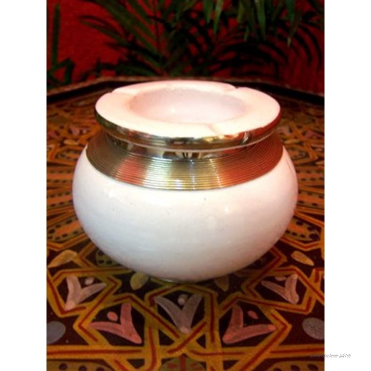 Orientalischer Aschenbecher für draußen mit Deckel Cariba Weiß 11cm Groß | Marokkanischer Windaschenbecher aus Keramik Bunt mit Silber Verzierung | Sturmaschenbecher als Geschirr & Dekoration