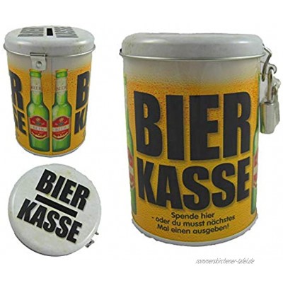 alles-meine.de GmbH Sparbüchse  Bier Kasse  incl. 2 Schlüssel und Schloss stabile Spardose aus Metall Blechdose Geld Sparschwein Bierfass Bierkrug Bierdose Ju..