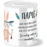 Boho Hase Kinder Spardose Personalisiert mit Namen Geschenke Geschenkideen für Mädchen zum Geburtstag Einschulung Taufe Geburt Sparschwein