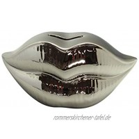 Dreamlight Moderne Spardose Sparbüchse KISS aus Keramik Silber 20x10 cm