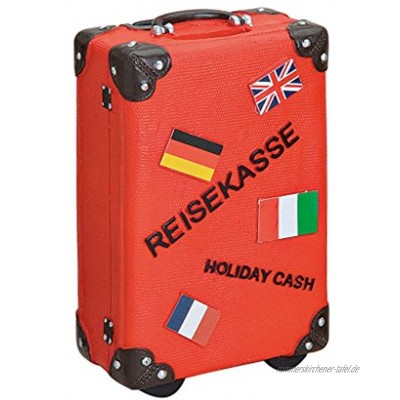 levandeo Spardose Sparbüchse Sparkoffer Koffer in rot Sparschwein Urlaubskasse Urlaub Reiseziele Reisen Sparen Holiday