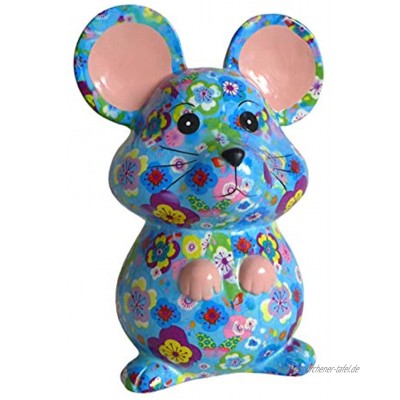 Pomme Pidou Spardose Maus blau mit Blumen Sparbüchse Mäuse Sparschwein Geldgeschenk Geschenk