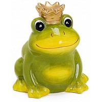 Spardose Frosch Froschkönig aus Keramik 12 cm groß grün mit Krone Gold Gelddose Sparbüchse abschließbar mit Schlüssel Geschenk zur Geburt Taufe Geburtstag