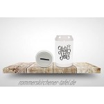 Spardose Sparbüchse Geld-Dose Wiederverschließbar Farbe Weiß Fun Danke Keramik Bedruckt