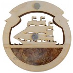 Unbekannt Maritimer Kühlschrankmagnet mit Gorch Fock Motiv und Bernsteinen Dekorativer Magnet aus Holz mit Segelschiff echtem Bernstein und Schriftzug