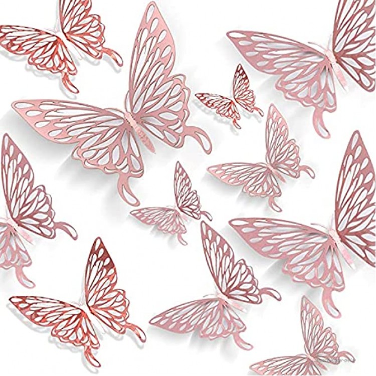 3D Schmetterlinge deko Wanddeko Schmetterlinge Wandtattoo Fenster Möbel Basteln Geburtstag Hochzeit Tischdeko Wandkunst für Wohnzimmer Schlafzimmer Kinderzimmer Roségold