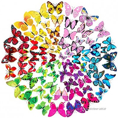 72 Stück 3D Schmetterlinge Deko Wandtattoo mit Magnet Wandaufkleber Abziehbilder für Wohnung Hause Wand Dekor Dekoration12 Blau 12 Lila 12 Grün 12 Gelb 12 Rosa 12 Rot