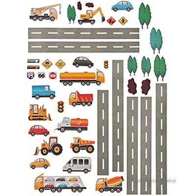 alles-meine.de GmbH 44 TLG. Set _ Wandtattoo Sticker _  Straße mit Fahrzeuge & Auto  zum Spielen & als Deko Wandsticker Aufkleber für Kinderzimmer selbstklebend + wie..