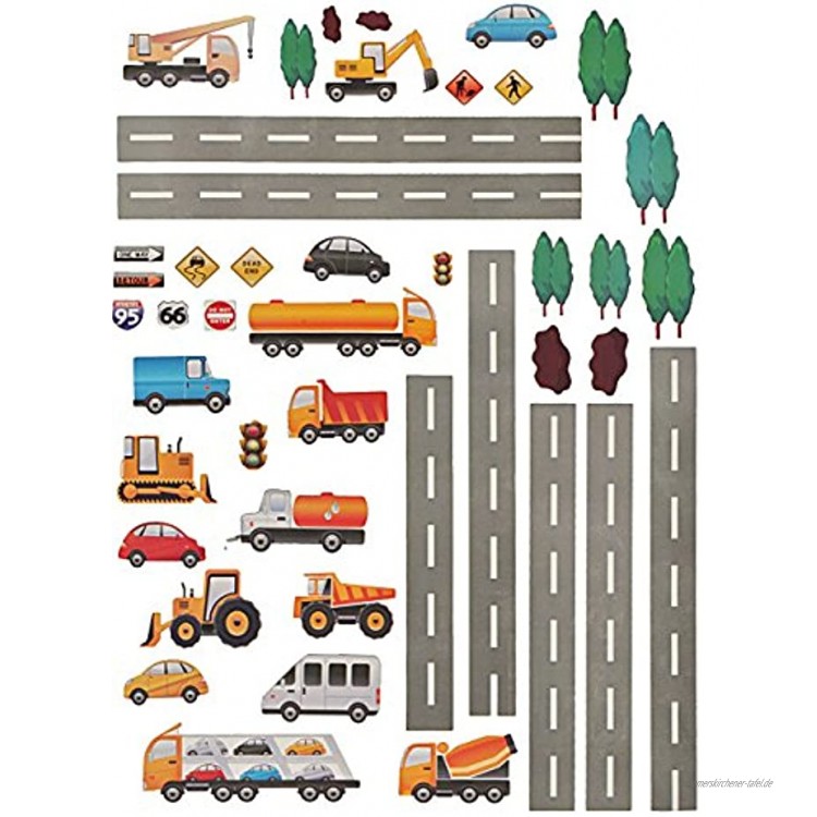 alles-meine.de GmbH 44 TLG. Set Wandtattoo Sticker Straße mit Fahrzeuge & Auto zum Spielen & als Deko Wandsticker Aufkleber für Kinderzimmer selbstklebend + wie..