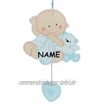 alles-meine.de GmbH Türschild Wandbild Deko Hänger Baby mit Teddybär blau Holz selbstklebend Kinderzimmer Deko Bilder Mädchen zur Geburt Babys Neugeboren