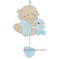 alles-meine.de GmbH Türschild Wandbild Deko Hänger  Baby mit Teddybär  blau Holz selbstklebend Kinderzimmer Deko Bilder Mädchen zur Geburt Babys Neugeboren