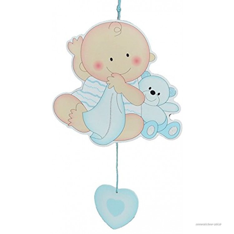 alles-meine.de GmbH Türschild Wandbild Deko Hänger Baby mit Teddybär blau Holz selbstklebend Kinderzimmer Deko Bilder Mädchen zur Geburt Babys Neugeboren