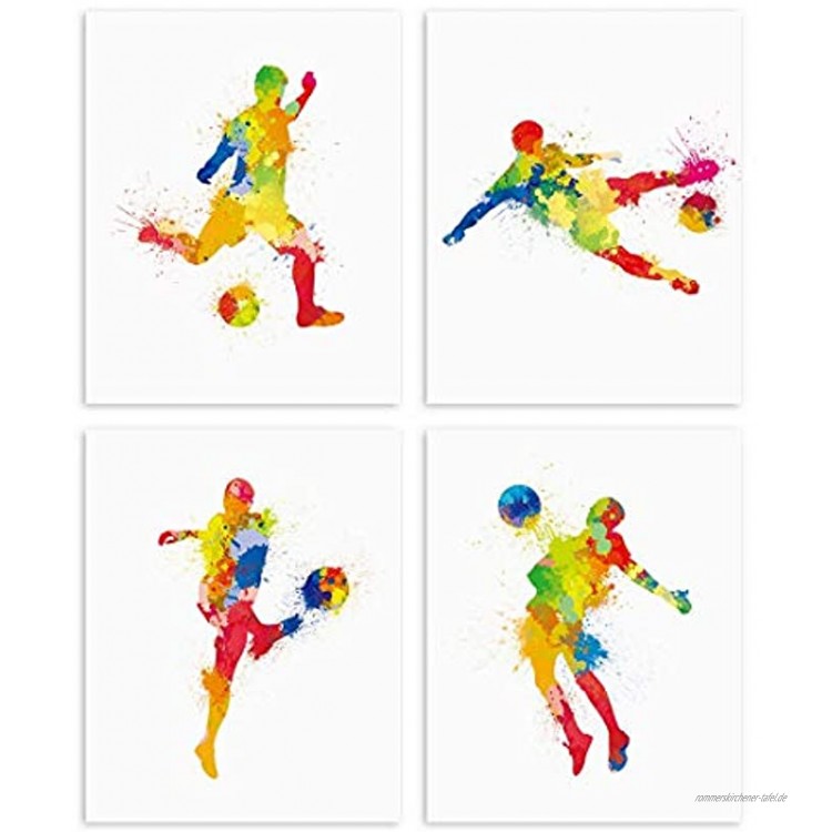 Aquarell Fußball Poster,Kinderzimmer Wandbilder,Fußball Bilder Set für Teenager Jungen Schlafzimmer,Sport Bild Leinwand Kunst Deko,Ohne Rahmen,20×25CM