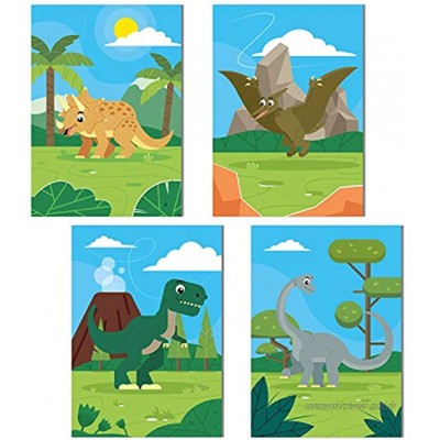 ChicResult 4er Set Dinosaurier Bilder für Kinderzimmer Jungen oder Mädchen Wanddeko Wandbilder Kinderposter Dino Poster DIN A3 ohne Bilderrahmen gerollt verschickt