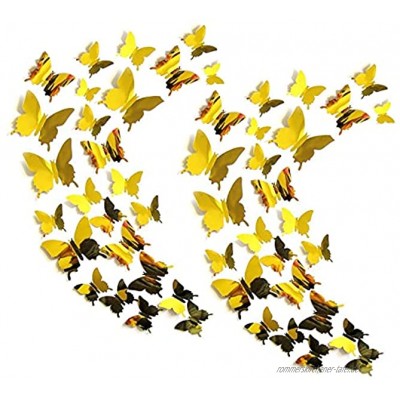 DONQL 60 Stück Deko Gold Schmetterling 3D Spiegel Schmetterling Wandaufkleber 3 Größe Schmetterling Dekorationen Aufklebe für Wohnung Kinderzimmer Raumdekoration Gold