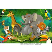 GREAT ART® XXL Poster Kinderzimmer – Dschungel Safari – Dekoration Natur Tierpark Wilde Tiere Giraffe Elefant Affe Löwe Papagei Kinder Wandposter Wandgestaltung Comic Style 140 x 100 cm