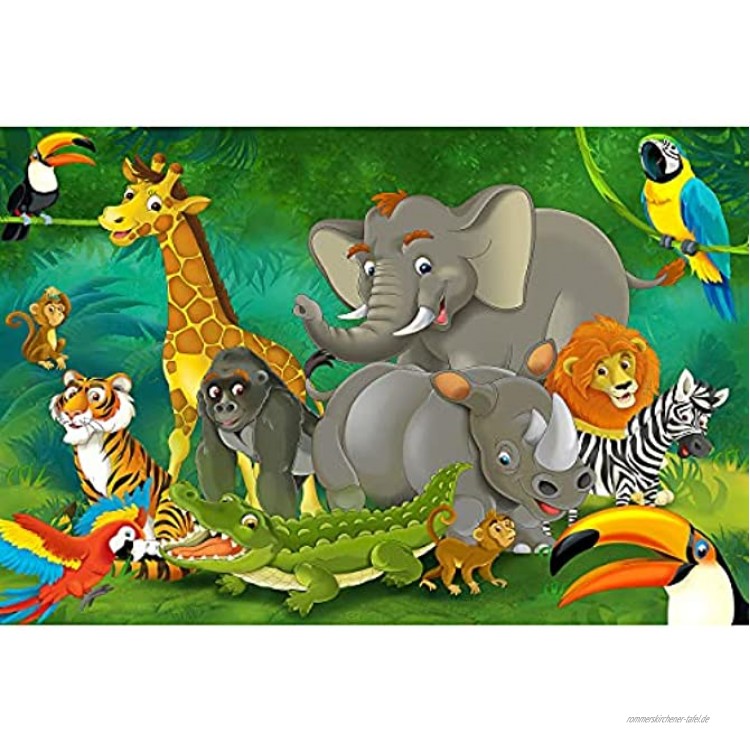 GREAT ART® XXL Poster Kinderzimmer – Dschungel Safari – Dekoration Natur Tierpark Wilde Tiere Giraffe Elefant Affe Löwe Papagei Kinder Wandposter Wandgestaltung Comic Style 140 x 100 cm