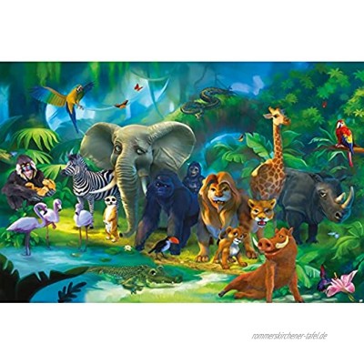 GREAT ART® XXL Poster Kinderzimmer – Dschungel Tiere – Wandbild Dekoration Jungle Animales Zoo Natur Safari Adventure Tiger Löwe Elefant Affe Fotoposter Wandbild Wanddeko Motiv 140 x 100 cm