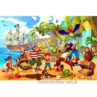 GREAT ART® XXL Poster Kinderzimmer – Piraten – Wandbild Dekoration Abenteuer Piratenschiff Schatzinsel Kinder Jungen Mädchen Illustration Comic Wanddeko Bild 140 x 100 cm