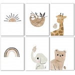 JAHEMU Bilder Kinderzimmer Babyzimmer Waldtiere Deko Grau Poster Set Tiere Premium Poster für Kinder Junge Mädchen 6 Stücke