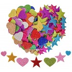 KANOSON Glitter Schaumstoff Aufkleber 150 Stück Farben Selbstklebend Stern und Herz Sticker,Schaumstoff Sticker Set für Kinder Wand Dekoration Basteln Fertigkeit Dekorativ