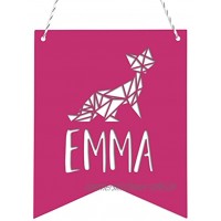KLEINLAUT Origami Deko-Wimpel mit Wunschname fürs Kinderzimmer Wähle EIN Motiv Farbe & Wunschtext Fuchs Pink