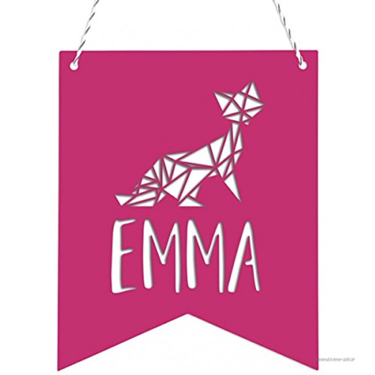 KLEINLAUT Origami Deko-Wimpel mit Wunschname fürs Kinderzimmer Wähle EIN Motiv Farbe & Wunschtext Fuchs Pink