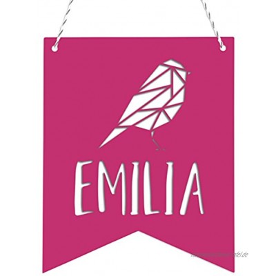 KLEINLAUT Origami Deko-Wimpel mit Wunschname fürs Kinderzimmer Wähle EIN Motiv Farbe & Wunschtext Meise Pink