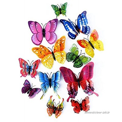 Künstliche 3D Schmetterlinge mit Doppelten Flügeln Hochzeits Party Heim Dekoration Handwerk Metterling Wandaufkleber 12 Stück Mehrfarbig
