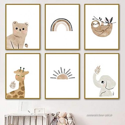 lulupila Bilder Kinderzimmer Deko Poster Babyzimmer Wohnzimmer A4 Kinderposter Kinderbilder Tiere Tiermotive Waldtiere für Kinder Junge Mädchen 6er Set V1