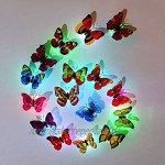 Packung mit 24 Stück 3D Bunt Schmetterling Wanddeko Licht Flash LED Deko Beleuchtung Nachtlicht Glasfaser-Schmetterling für Kinderzimmer Schlafzimmer Wanddekoration