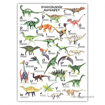 Pandawal Kinderzimmer Bilder für Junge und Mädchen Dinosaurier Poster Dino Alphabet ABC Deko Wasserfarben Lernposter für Kinder 50 x 70 cm Wandbild M5
