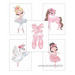Pandawal Kinderzimmer deko Mädchen Wandbilder Ballerina Schwan Pferd Rosa Bilder 5er Poster Set T7 im DIN A4 Format