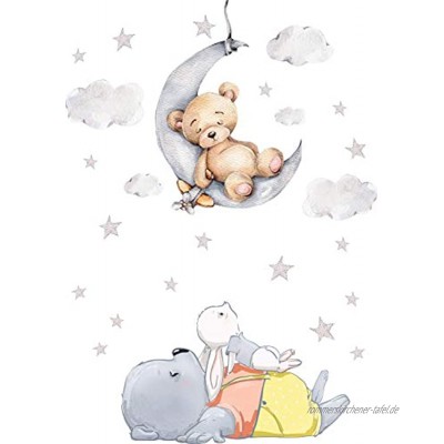 Szeridan D308 40 x 60 cm Teddybär auf dem Mond Kaninchen Wolken Sterne Tiere Himmel Wandtattoo Babyzimmer Wandsticker Aufkleber Deko für Kinderzimmer Baby Kinder XXS 40 x 60 cm